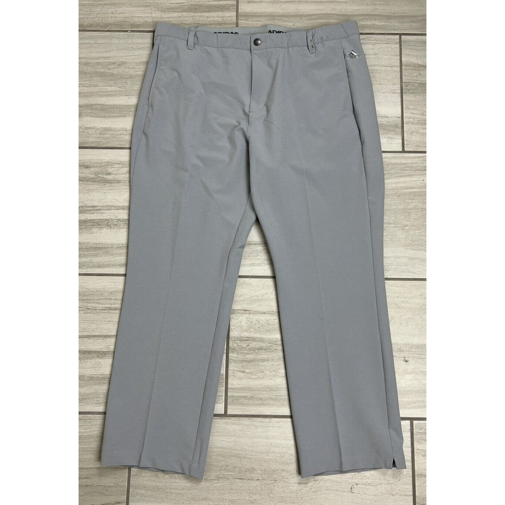 Adidas Golf Pants Men's 40X30 Flat Front Gray Puremotion 3 Stripe *SEE